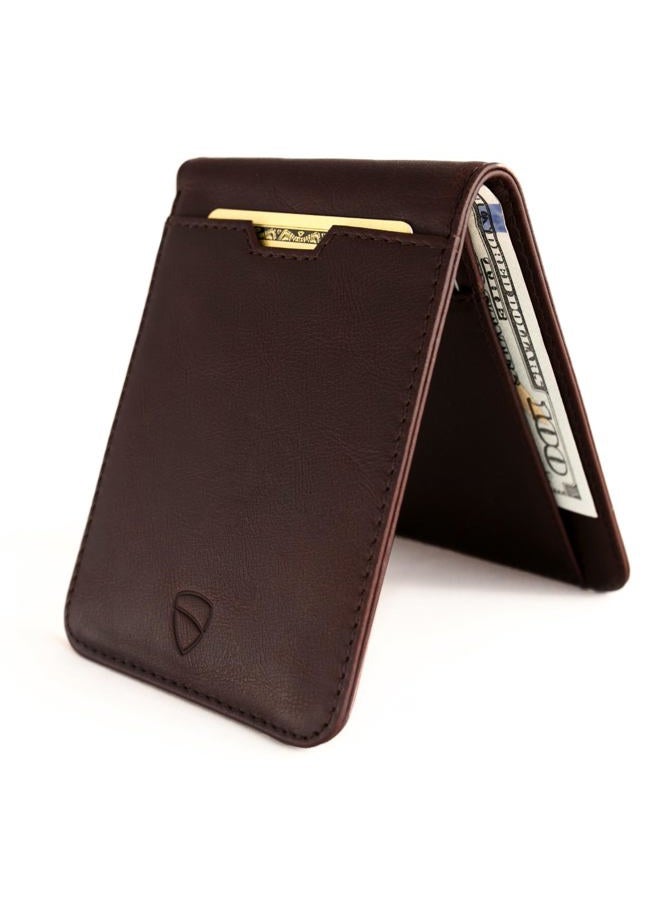 Vaultskin MANHATTAN Slim RFID Blocking Bifold Leather Wallet for Men - Minimalist Front Pocket Card Holder, Holds 9 Cards & Cash, Premium Italian Leather (Brown) - Image 1